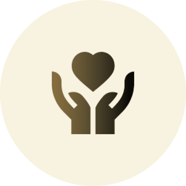 Hands holding heart icon on beige background.