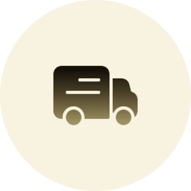 Delivery truck icon on beige circle.